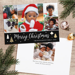 Stylish Christmas Tree Photo Collage Black White Holiday Card