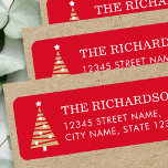 Stylish Christmas Tree Red Gold Return Address<br><div class="desc">Festive return address labels,  with editable text and a simple and stylish Christmas tree. Colours: red,  white and gold.</div>
