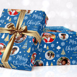Stylish Christmas Trees Photo Name Blue Wrapping Paper<br><div class="desc">Make your Christmas gift extra special with this personalized photo wrapping paper. A stylish template with five of your own photos and the recipient's name or family name. This festive design features a traditional holiday pattern with Christmas trees, snowflakes and stars. Premium quality paper, available with a matte or glossy...</div>