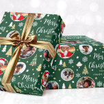 Stylish Christmas Trees Photo Name Forest Green Wrapping Paper<br><div class="desc">Make your Christmas gift extra special with this personalized photo wrapping paper. A stylish template with five of your own photos and the recipient's name or family name. This festive design features a traditional holiday pattern with Christmas trees, snowflakes and stars. Premium quality paper, available with a matte or glossy...</div>