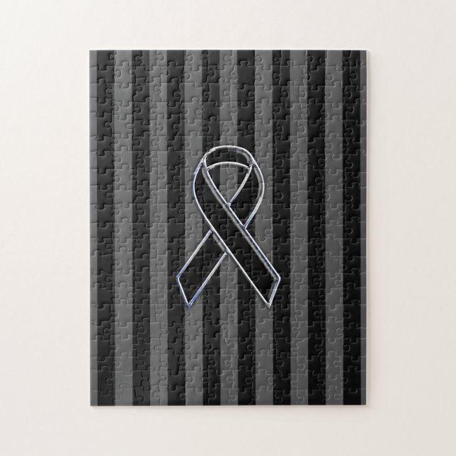 Stylish Chrome Black Ribbon Awareness Jigsaw Puzzle (Vertical)