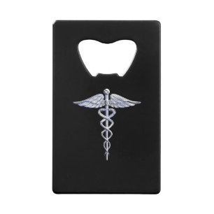 Stylish Chrome Like Caduceus Medical Symbol Wallet Bottle Opener
