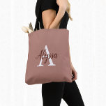 Stylish Cinnamon Monogram Tote Bag<br><div class="desc">Stylish Cinnamon Monogram Tote Bag featuring an elegant arrangement of name and monogram initial on a pretty cinnamon colour background. The bag is easy to personalize by typing the name and initial of your choice into the online personalization template before ordering. The text automatically copies across to the other side...</div>