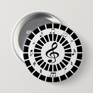 Stylish circular black white musical notes design 3 inch round button