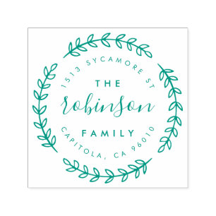 Stylish Circular Leaf Family Name Return Address Self-inking Stamp