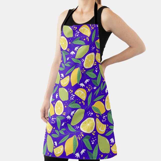 Stylish Citrus Lemon Botanical Pattern in Blue Apron (Insitu)