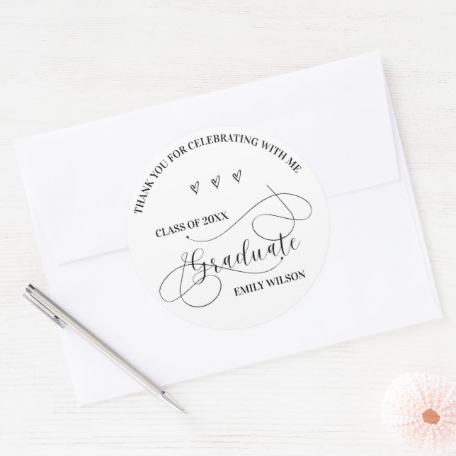 Stylish Class of 2025 Thank you Script Graduation Classic Round Sticker (Envelope)