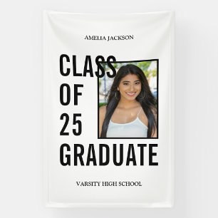 Stylish Class Of 2025 White Photo Graduation Banner