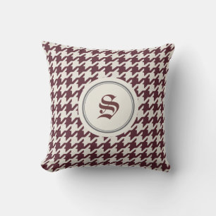 Stylish classic brown houndstooth with monogram throw pillow