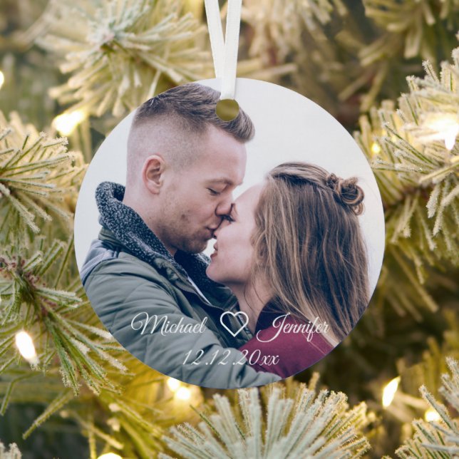 stylish classic calligraphy wedding photo metal ornament (Insitu)