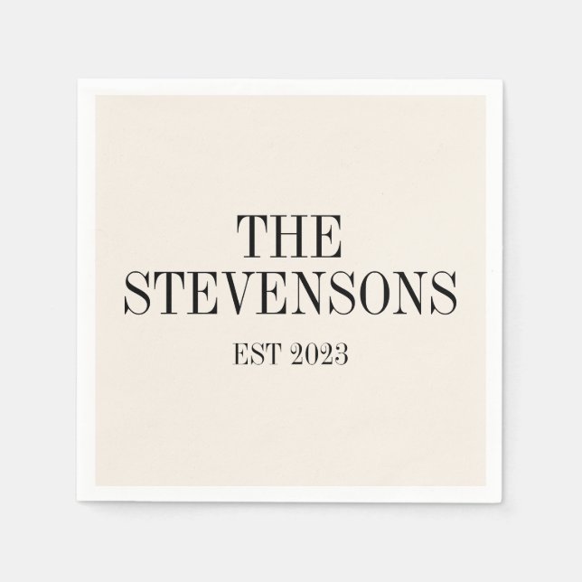 Stylish Classic Family Last Name Est Date Ivory Napkin (Front)