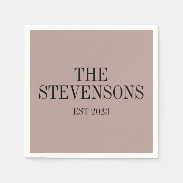 Stylish Classic Family Last Name Est Date Mauve Napkin (Front)