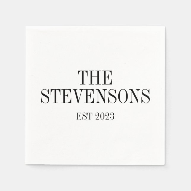 Stylish Classic Family Last Name Est Date White Napkin (Front)