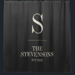 Stylish Classic Family Monogram Est Date Black<br><div class="desc">Stylish Classic Family Monogram Est Date Black and White Shower Curtain</div>