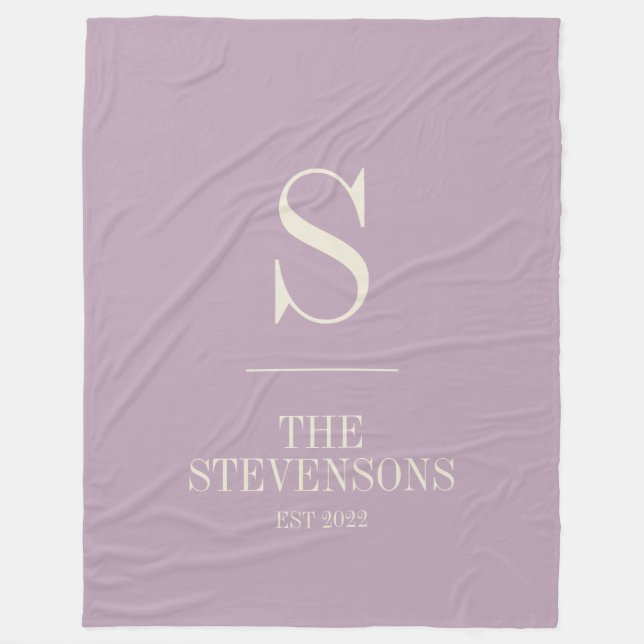Stylish Classic Family Monogram Est Dusty Lilac Fleece Blanket (Front)