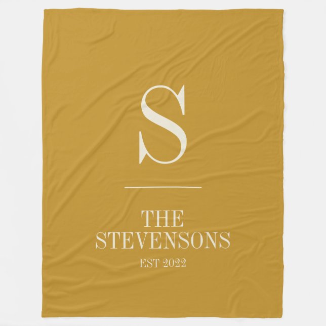 Stylish Classic Family Monogram Est Mustard Fleece Blanket (Front)