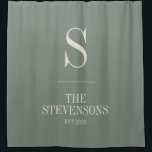 Stylish Classic Family Monogram Est Sage Green<br><div class="desc">Stylish Classic Family Monogram Est Date in Sage Green Shower Curtain</div>