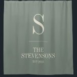 Stylish Classic Family Monogram Est Sage Green<br><div class="desc">Stylish Classic Family Monogram Est Date in Sage Green Shower Curtain</div>