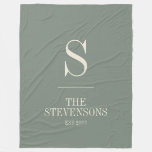 Stylish Classic Family Monogram Est Sage Green Fleece Blanket