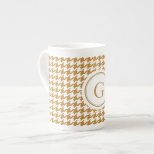 Stylish Classic gold houndstooth with monogram Bone China Mug