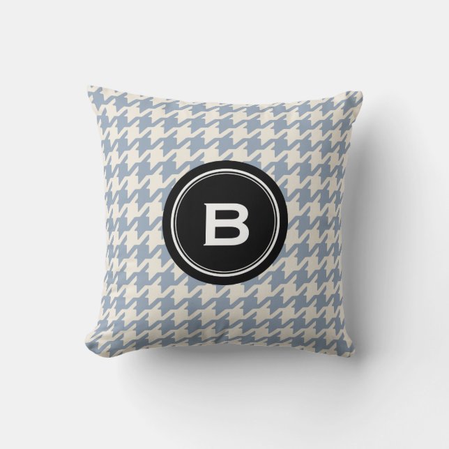 Stylish Classic grey houndstooth black monogram Throw Pillow (Front)