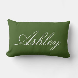 STYLISH CLASSIC MODERN CUSTOMIZED NAME DARK GREEN LUMBAR PILLOW