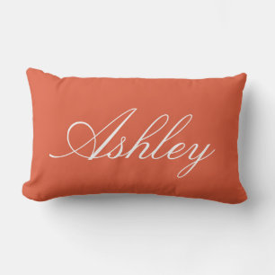 STYLISH CLASSIC MODERN CUSTOMIZED NAME DARK ORANGE LUMBAR PILLOW