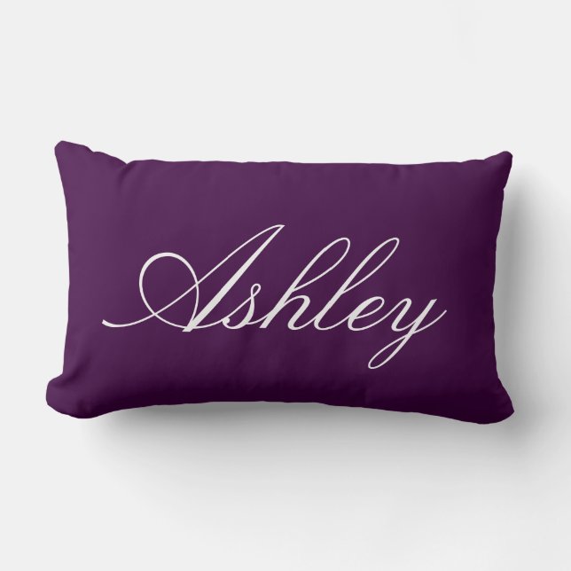 STYLISH CLASSIC MODERN CUSTOMIZED NAME DARK PURPLE LUMBAR PILLOW (Front)