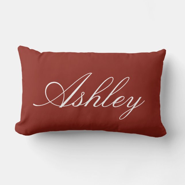 STYLISH CLASSIC MODERN CUSTOMIZED NAME DARK RED LUMBAR PILLOW (Front)