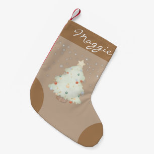 Stylish classic monogram cute brown background small christmas stocking