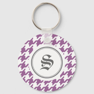 Stylish classic purple houndstooth with monogram keychain