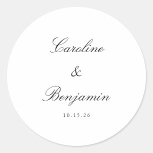 Stylish Classic Script Elegant Wedding Custom Classic Round Sticker