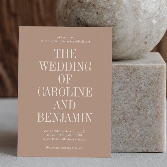Stylish Classic Typography Elegant Cocoa Wedding Invitation (Creator Uploaded)