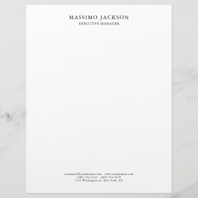 Stylish Classical Plain Simple White Professional Letterhead (Front)