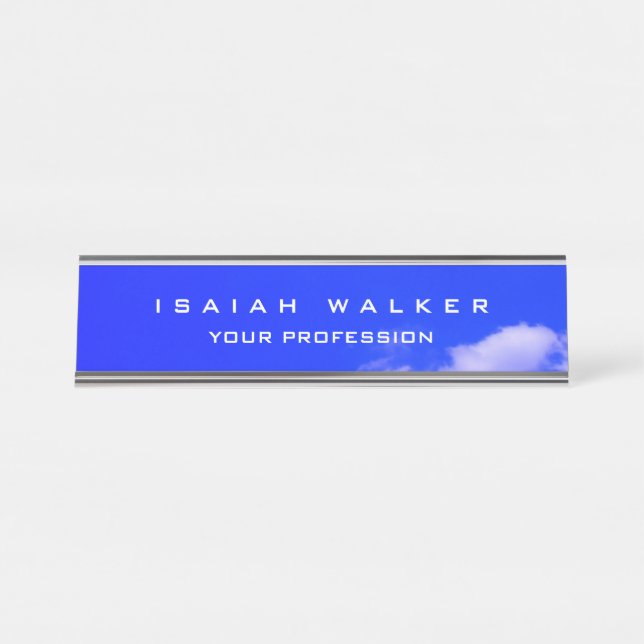 Stylish Classy Plain Unique Special Blue Sky Desk Name Plate (Front)