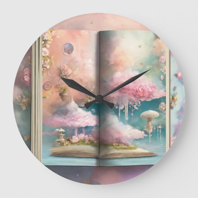 Stylish Cloud-Inspired Open Book Print Large Clock (Front)