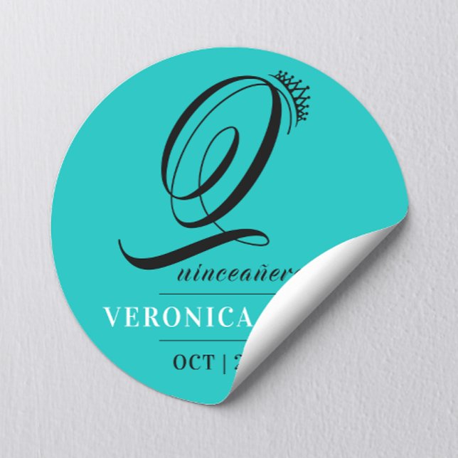 Stylish Clssic Tiara Turquoise 15th Quinceañera Classic Round Sticker (Creator Uploaded)