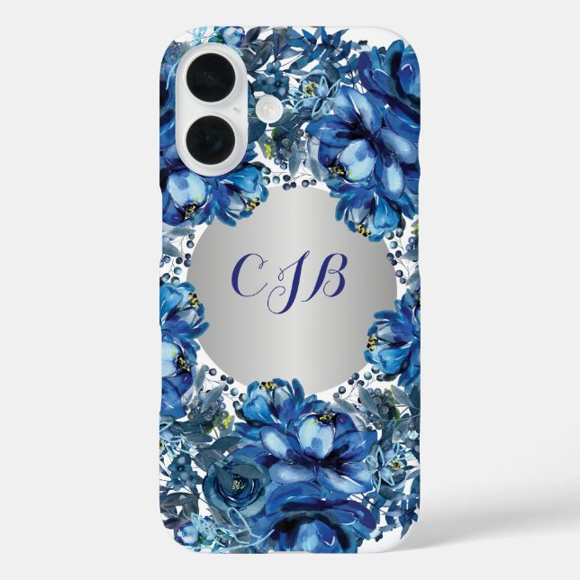 Stylish Cobalt Blue Floral  Case-Mate iPhone Case (Back)