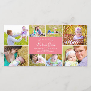 Stylish Collage Birth Announcement - Pink
