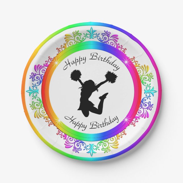 Stylish Colorful Embellished Cheerleader Birthday Paper Plate (Front)