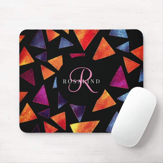 Stylish Colorful Triangles Pattern Monogrammed Mouse Pad (With Mouse)