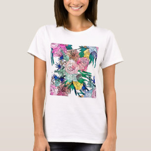 Stylish Colorful Watercolor Floral Pattern T-Shirt