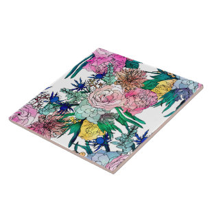 Stylish Colorful Watercolor Floral Pattern Tile