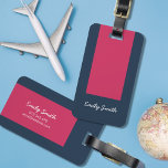 Stylish Colour Block Dark Blue & Dark Pink Luggage Tag<br><div class="desc">Love bold colours? Travel in style with this luggage tag featuring a stylish colour block in dark blue and pink. Personalize this tag by replacing the placeholder text with your information and for more options such as to change the font and it's size click the "Customize it" button. *Please note...</div>