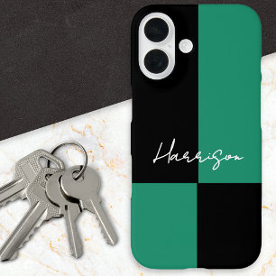 Stylish Colour Block Green Black Personalized iPhone 16 Case