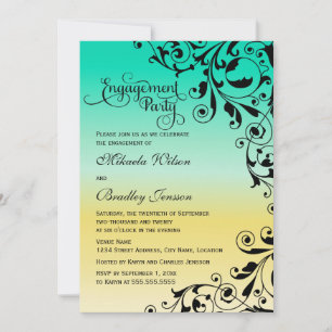 Stylish Colour Ombre Swirls Engagement Party Invitation