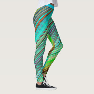 Stylish Colourful Blue Teal Stripe Pattern Yoga Leggings