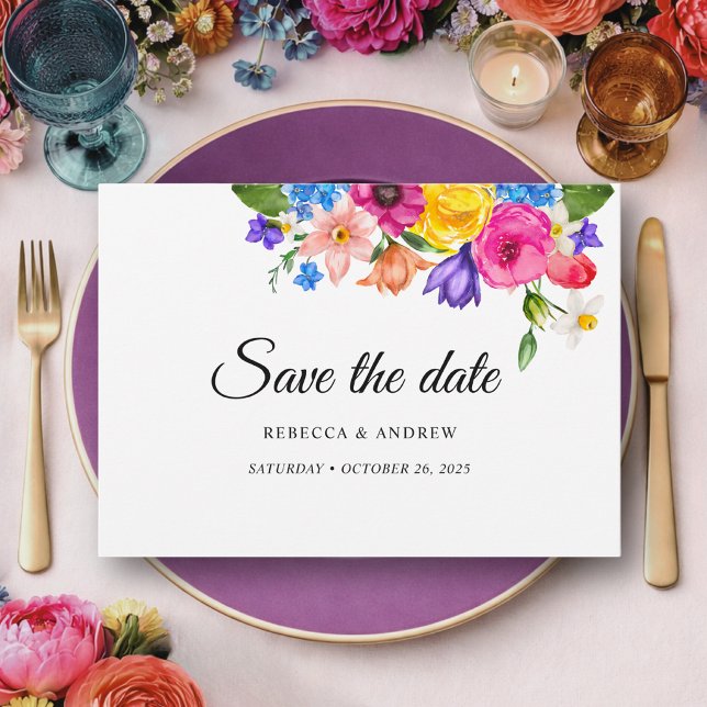 Stylish colourful bright wildflowers wedding  save the date (Creator Uploaded)