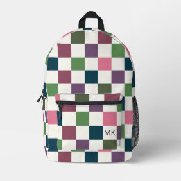 Stylish Colourful Chequerboard Monogram Initials Printed Backpack