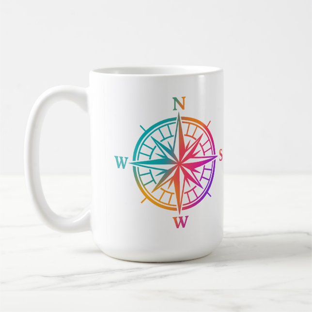 Stylish Colourful Compass Rose Sticker – Gradient  Coffee Mug (Left)